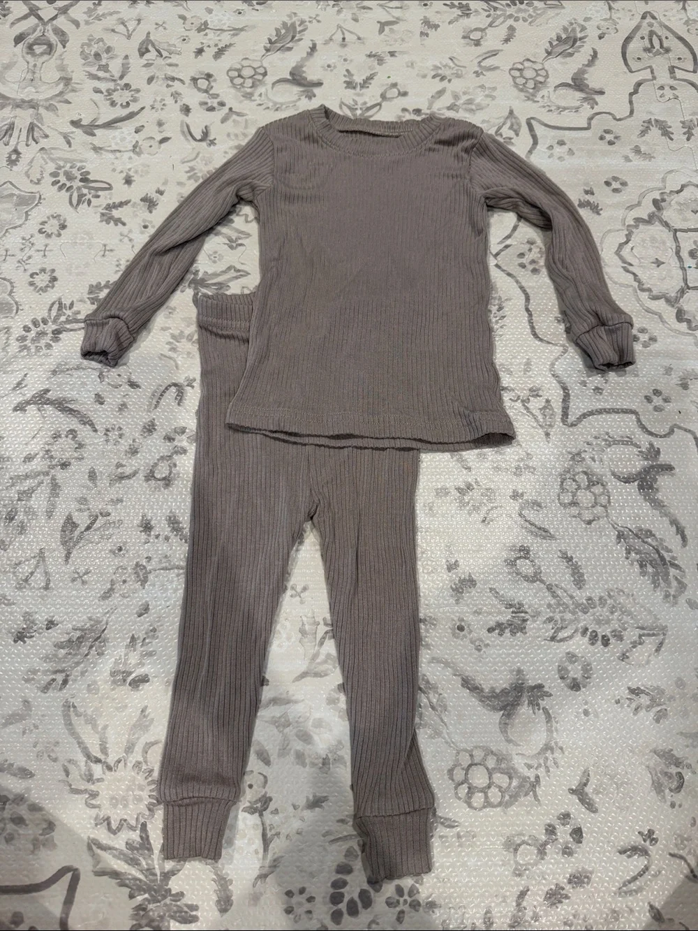 Kids Long Sleeve Ribbed Pajama Set - Taupe